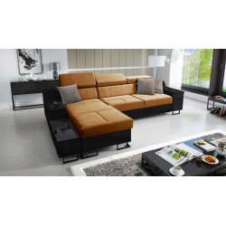 Avanti I mini corner sofa with sleeping function and a lamp with a USB port, Whisper 9 fabric + black eco-leather