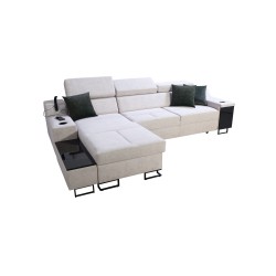 Avanti I mini Ecksofa mit Schlaffunktion und Lampe mit USB-Anschluss Stoff Whisper 11 + Kunstleder