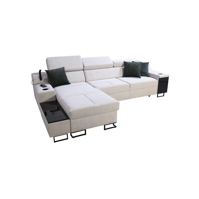 Avanti I mini Ecksofa mit Schlaffunktion und Lampe mit USB-Anschluss Stoff Whisper 11 + Kunstleder