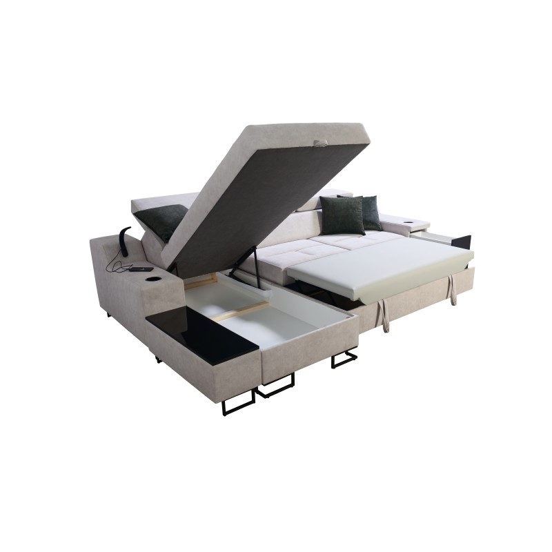 Avanti I mini Ecksofa mit Schlaffunktion und Lampe mit USB-Anschluss Stoff Whisper 11 + Kunstleder