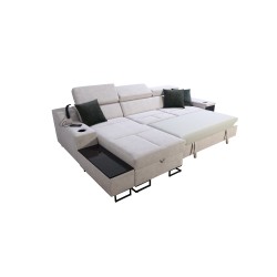 Avanti I mini Ecksofa mit Schlaffunktion und Lampe mit USB-Anschluss Stoff Whisper 11 + Kunstleder