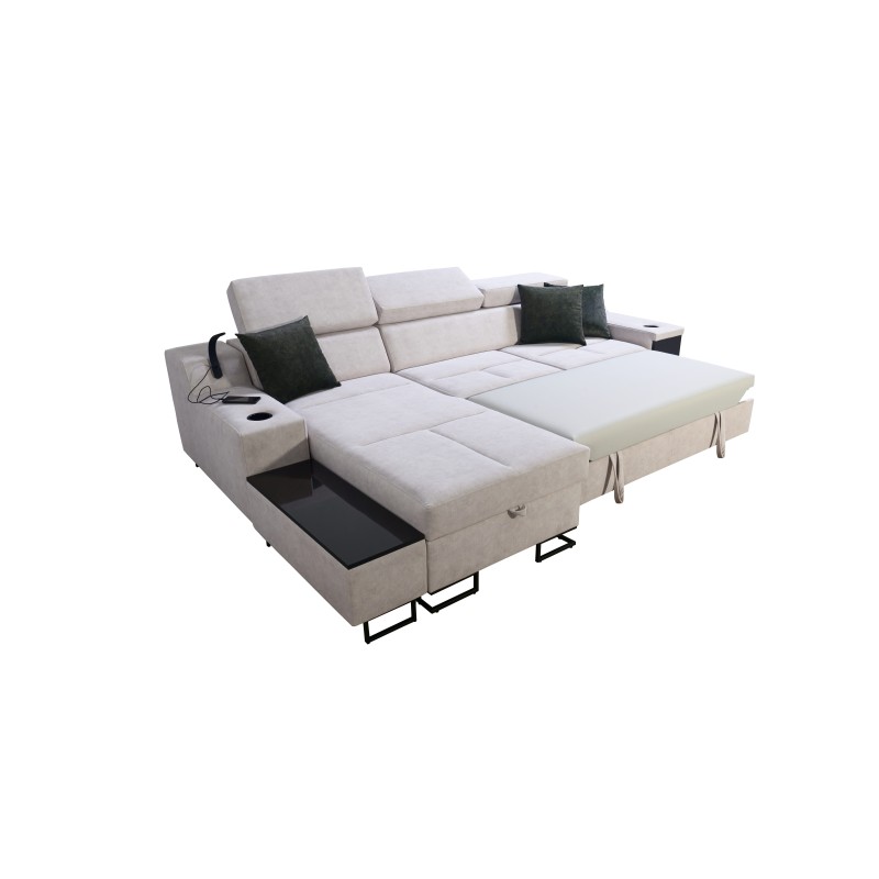 Avanti I mini Ecksofa mit Schlaffunktion und Lampe mit USB-Anschluss Stoff Whisper 11 + Kunstleder