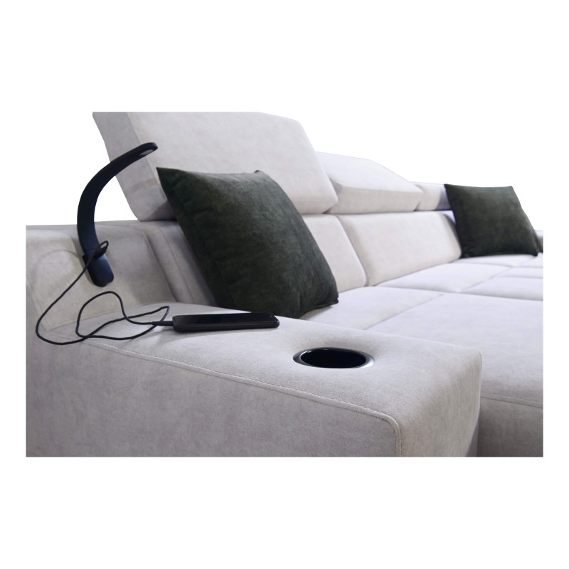 Avanti I mini Ecksofa mit Schlaffunktion und Lampe mit USB-Anschluss Stoff Whisper 11 + Kunstleder
