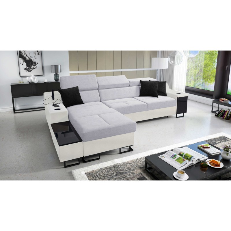 Esquina Avanti I mini con función de dormir y lámpara con puerto USB tela Sawana 84 + Eco-cuero