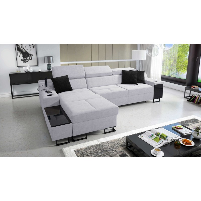 Avanti I mini Ecksofa mit Schlaffunktion und Lampe mit USB-Anschluss, Stoff Sawana 84