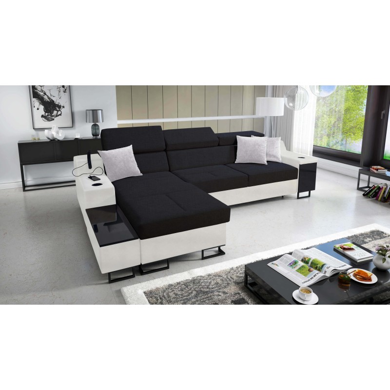 Ecksofa Avanti I mini mit Schlaffunktion und Lampe mit USB-Anschluss, Stoff Sawana 14 + Kunstleder