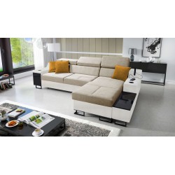 Avanti I Maxi corner sofa with a sleeping function and a lamp with a USB port, Whisper 3 fabric + Eco-leather