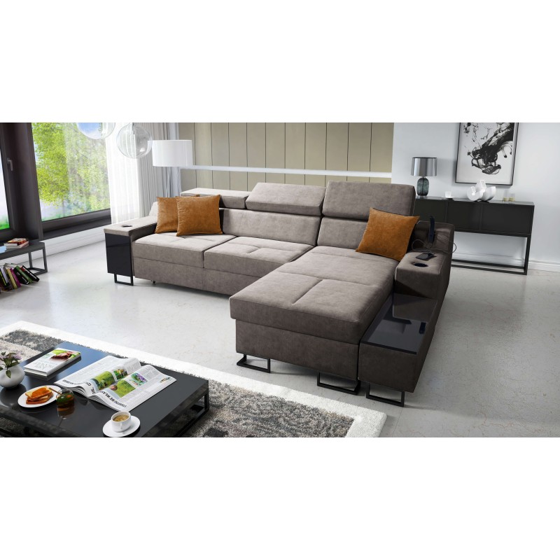 Avanti I maxi corner sofa with sleeping function and lamp with USB port, fabric Whisper 5