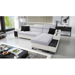 Ecksofa Avanti I Maxi mit Schlaffunktion und Lampe mit USB-Anschluss, Stoff Sawana 84 + Kunstleder