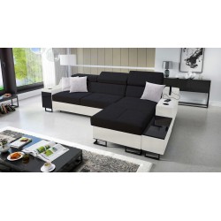Ecksofa Avanti I Maxi mit Schlaffunktion und Lampe mit USB-Anschluss, Stoff Sawana 14 + Kunstleder