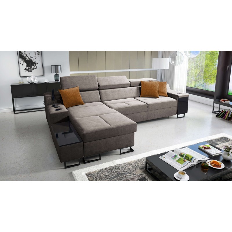 Avanti I maxi corner sofa with sleeping function and lamp with USB port, fabric Whisper 5