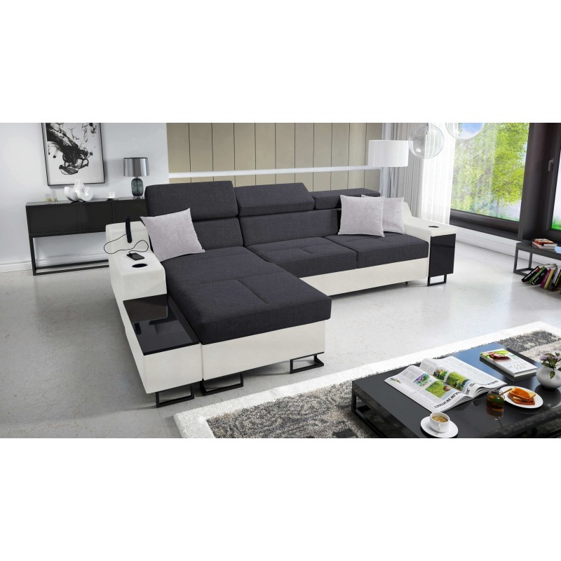 Avanti I Maxi Ecksofa mit Schlaffunktion und Lampe mit USB-Anschluss, Stoff Sawana 96 + Kunstleder