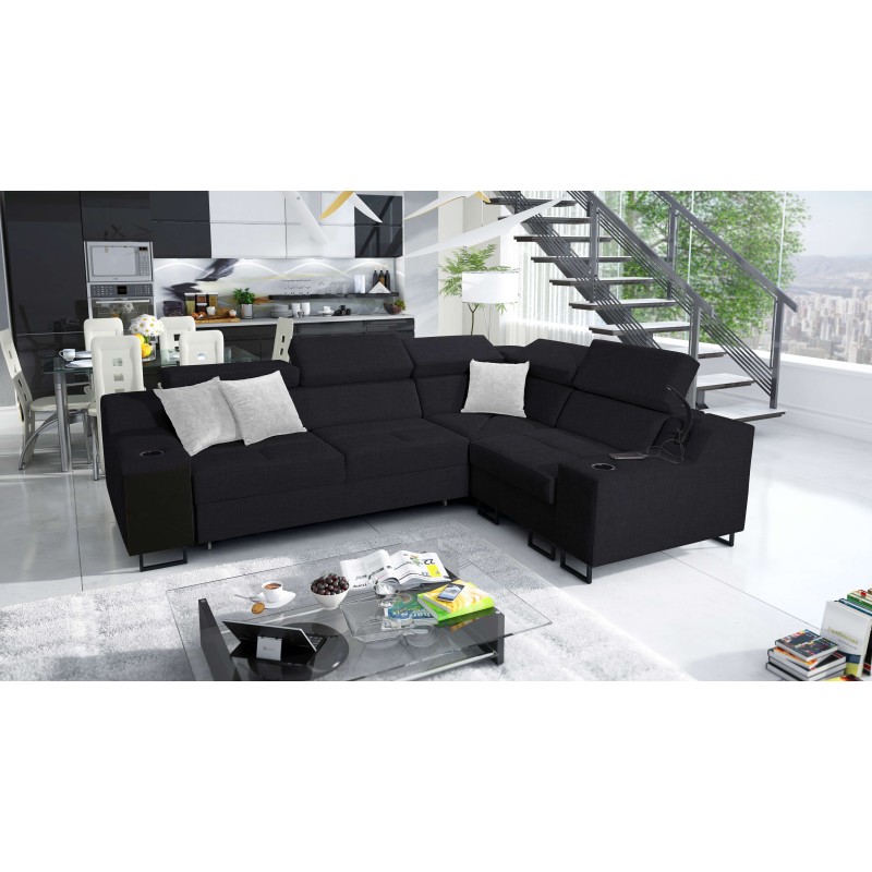 Ecksofa Avanti II mit Schlaffunktion und Lampe mit USB-Anschluss Stoff Sawana 14
