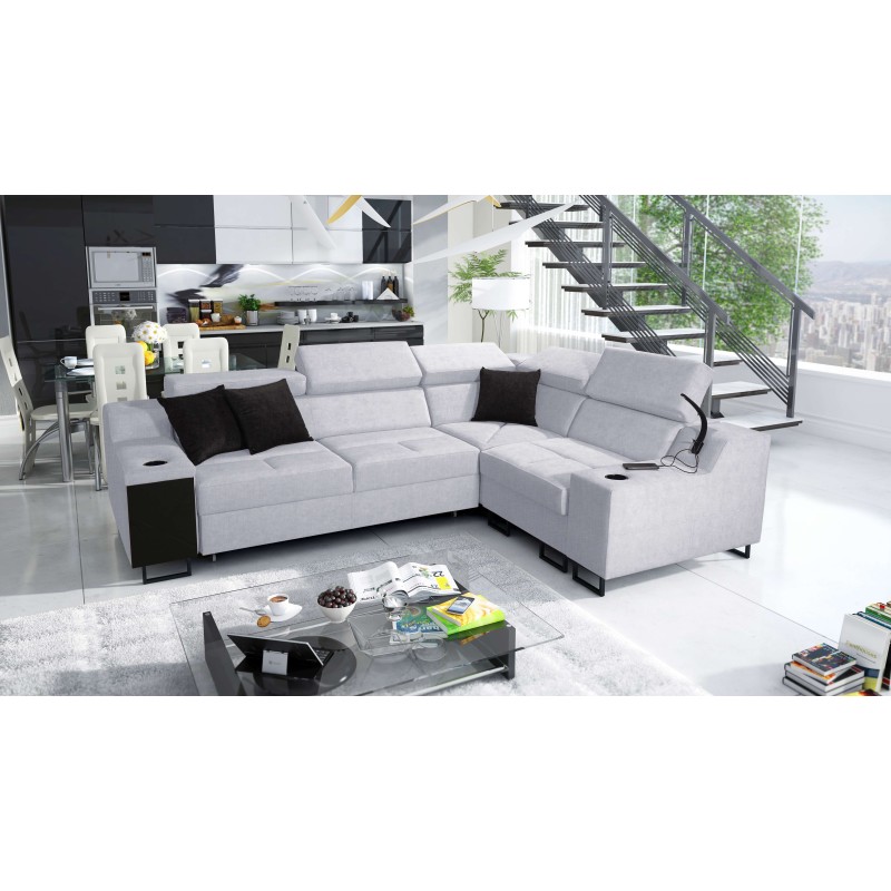 Avanti II corner sofa with a sleeping function and a lamp with a USB port in Sawana 84 fabric