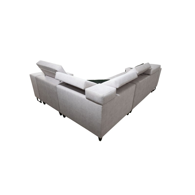 Avanti II corner sofa with a sleeping function and a lamp with a USB port, fabric Whisper 3 + Eco-leather