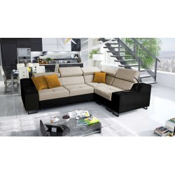 Avanti II sectional sofa with a sleeping function and a lamp with a USB port, fabric Whisper 3 + black Eco-leather
