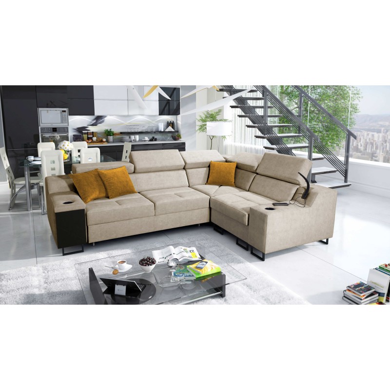 Narożnik Avanti II z funkcją spania oraz lampką z portem usb tkanina Whisper 3