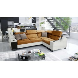Ecksofa Avanti II mit Schlaffunktion und Lampe mit USB-Anschluss, Stoff Whisper 9 + Kunstleder