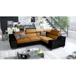 Ecksofa Avanti II mit Schlaffunktion und Lampe mit USB-Anschluss, Stoff Whisper 9 + schwarze Kunstleder