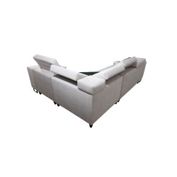 Ecksofa Avanti II mit Schlaffunktion und Lampe mit USB-Anschluss, Stoff Whisper 9 + schwarze Kunstleder