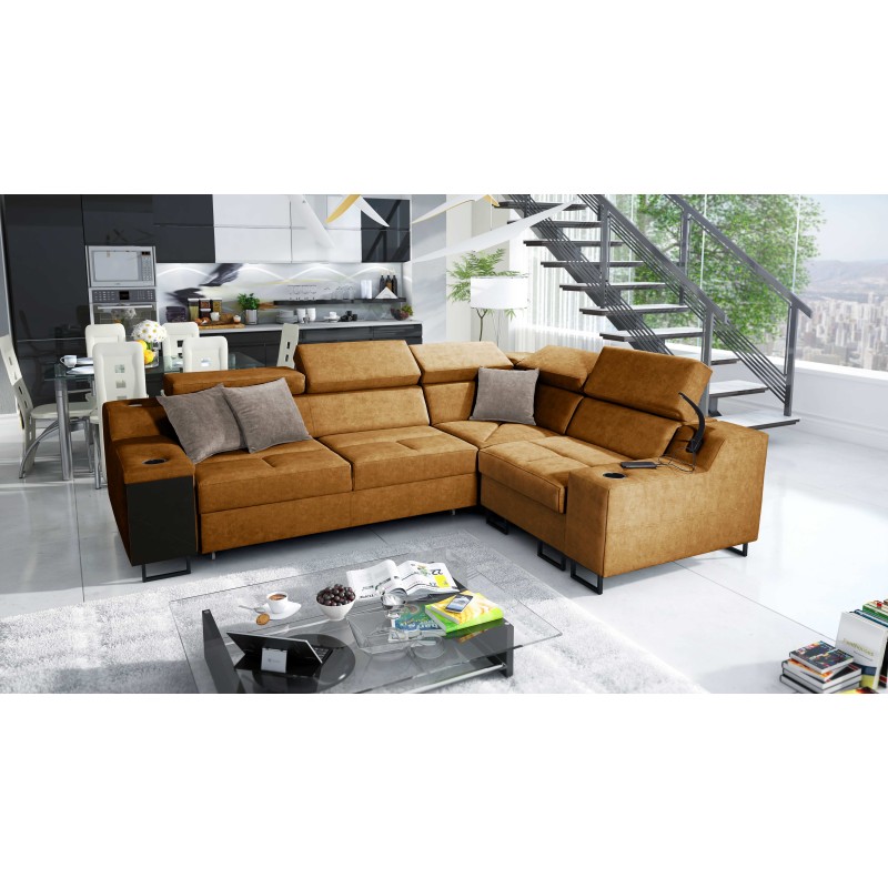 Ecksofa Avanti II mit Schlaffunktion und Lampe mit USB-Anschluss, Stoff Whisper 9