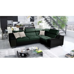 Avanti II corner sofa with a sleeping function and a lamp with a USB port, fabric Whisper 11 + black Ecoskin.