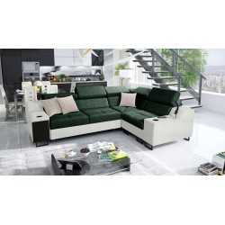 Ecksofa Avanti II mit Schlaffunktion und Lampe mit USB-Anschluss, Stoff Whisper 11 + Kunstleder