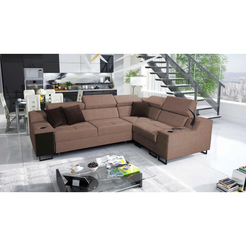 Avanti II corner sofa with a sleeping function and a lamp with a USB port, fabric Sawana 25