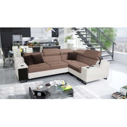 Avanti II Ecksofa mit Schlaffunktion und Lampe mit USB-Anschluss, Stoff Sawana 84 + Kunstleder