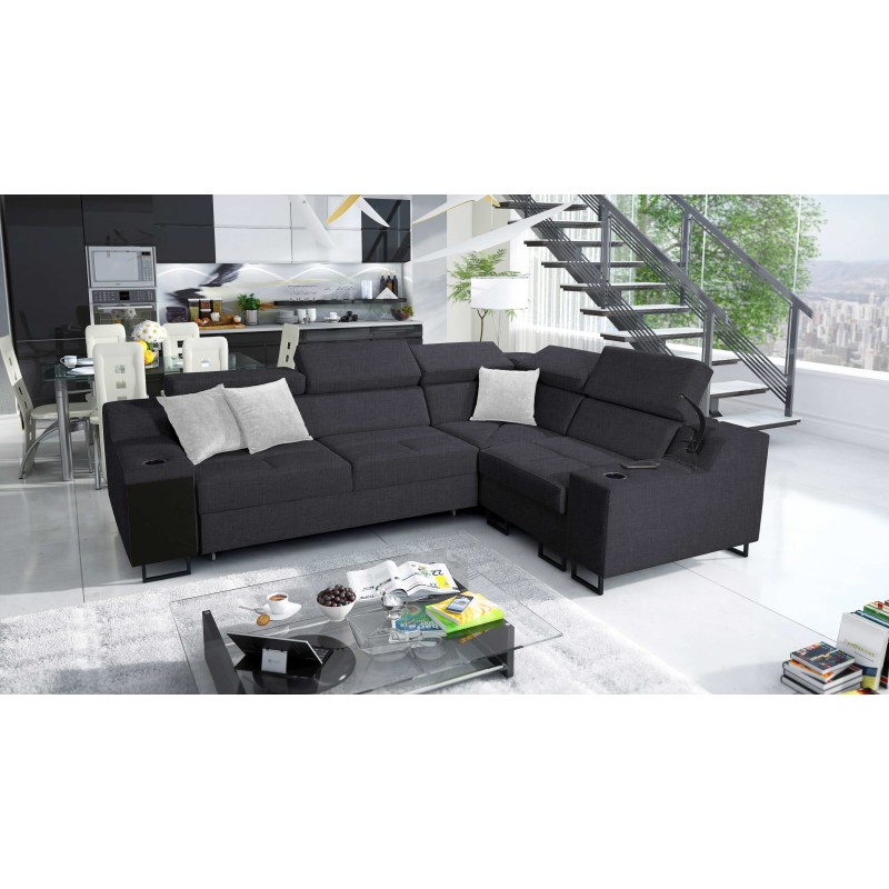 Ecksofa Avanti II mit Schlaffunktion und Lampe mit USB-Anschluss, Stoff Sawana 96