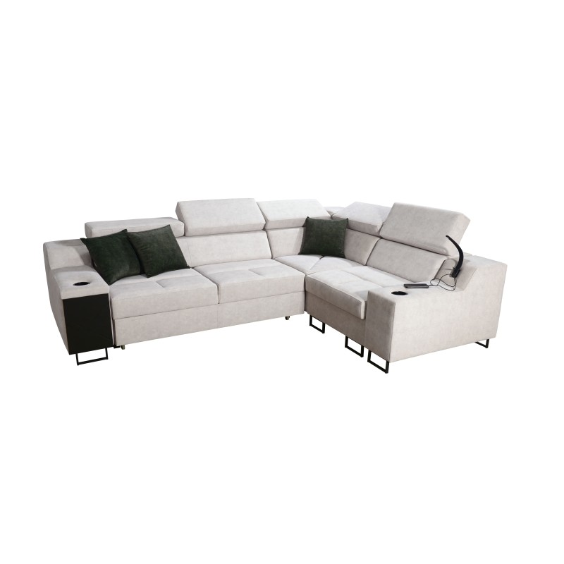 Ecksofa Avanti II mit Schlaffunktion und Lampe mit USB-Anschluss, Stoff Sawana 96