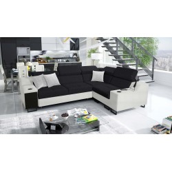 Avanti II corner sofa with a sleeping function and a lamp with a USB port, fabric Sawana 14 + Eco leather