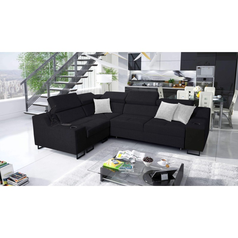 Avanti II corner sofa with a sleeping function and a lamp with a USB port, fabric Sawana 14