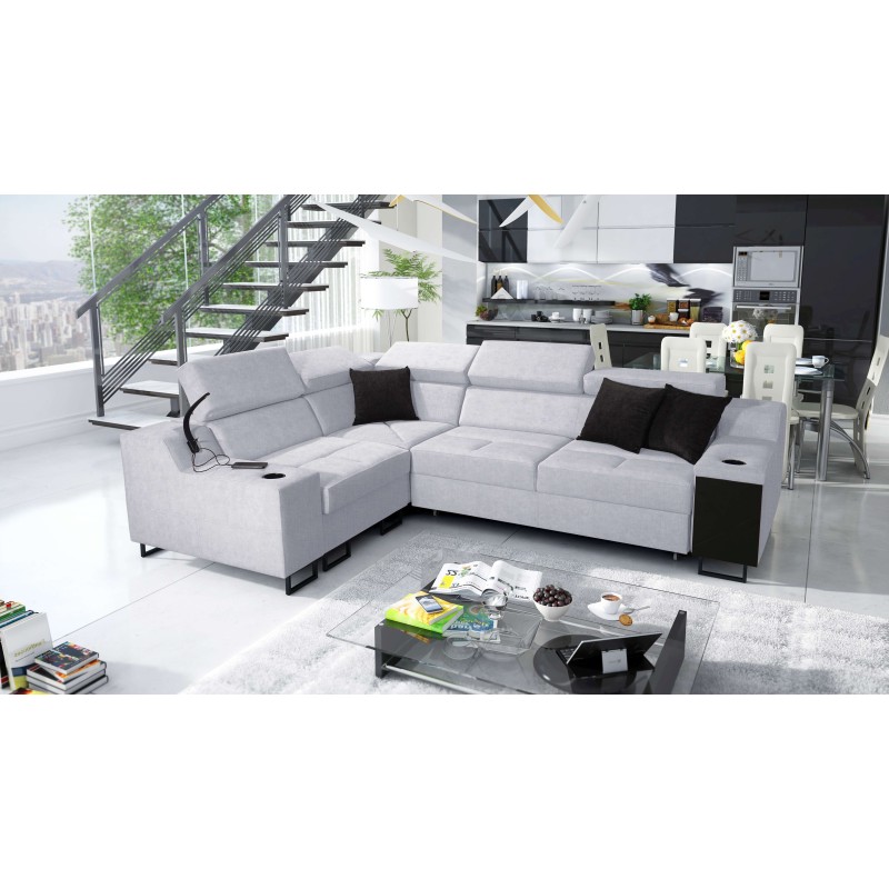 Avanti II corner sofa with a sleeping function and a lamp with a USB port in Sawana 84 fabric