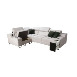 Avanti II corner sofa with a sleeping function and a lamp with a USB port, fabric Whisper 3 + Eco-leather