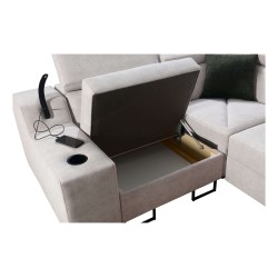Кутовий диван Avanti II з функцією сну та лампою з портом USB тканина Whisper 3 + Екошкіра
