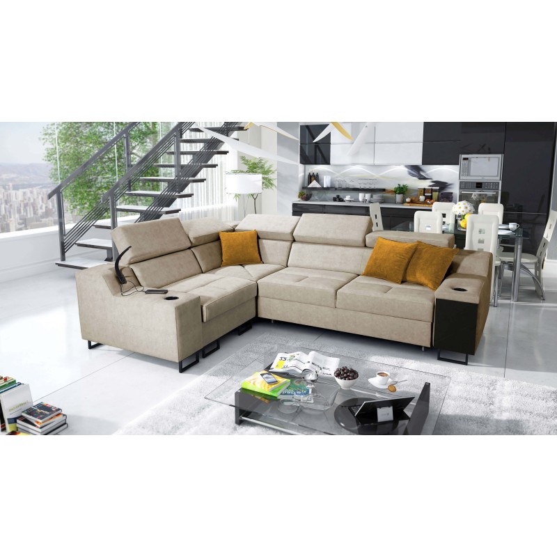 Avanti II corner sofa with a sleeping function and a lamp with a USB port, fabric Whisper 3