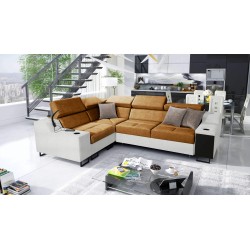 Ecksofa Avanti II mit Schlaffunktion und Lampe mit USB-Anschluss, Stoff Whisper 9 + Kunstleder