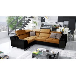 Avanti II corner sofa with a sleeping function and a lamp with a USB port, Whisper 9 fabric + black eco-leather