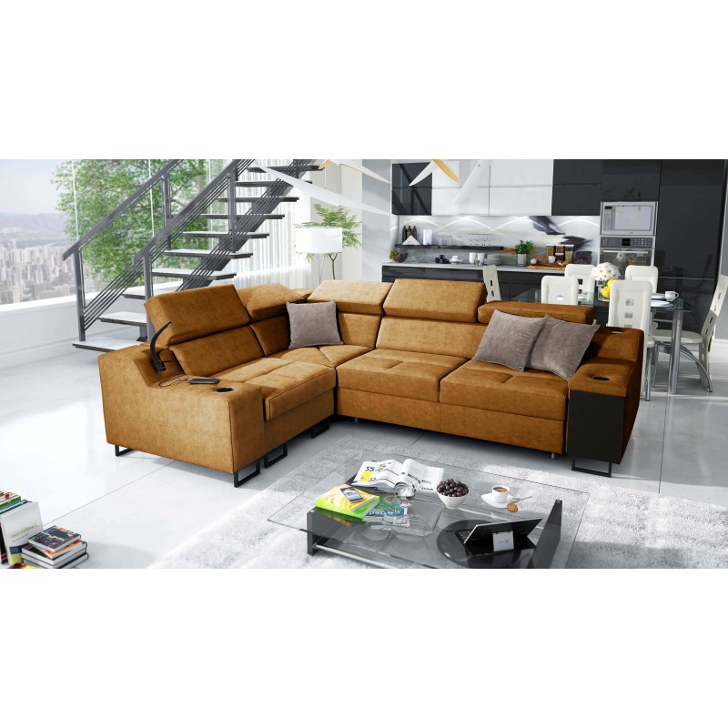 Ecksofa Avanti II mit Schlaffunktion und Lampe mit USB-Anschluss, Stoff Whisper 9