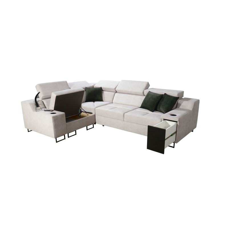Avanti II corner sofa with a sleeping function and a lamp with a USB port, fabric Whisper 9