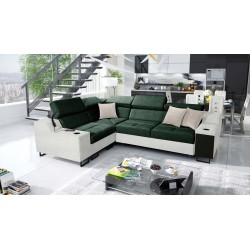 Avanti II corner sofa with a sleeping function and a lamp with a USB port, fabric Whisper 11 + Eco-leather