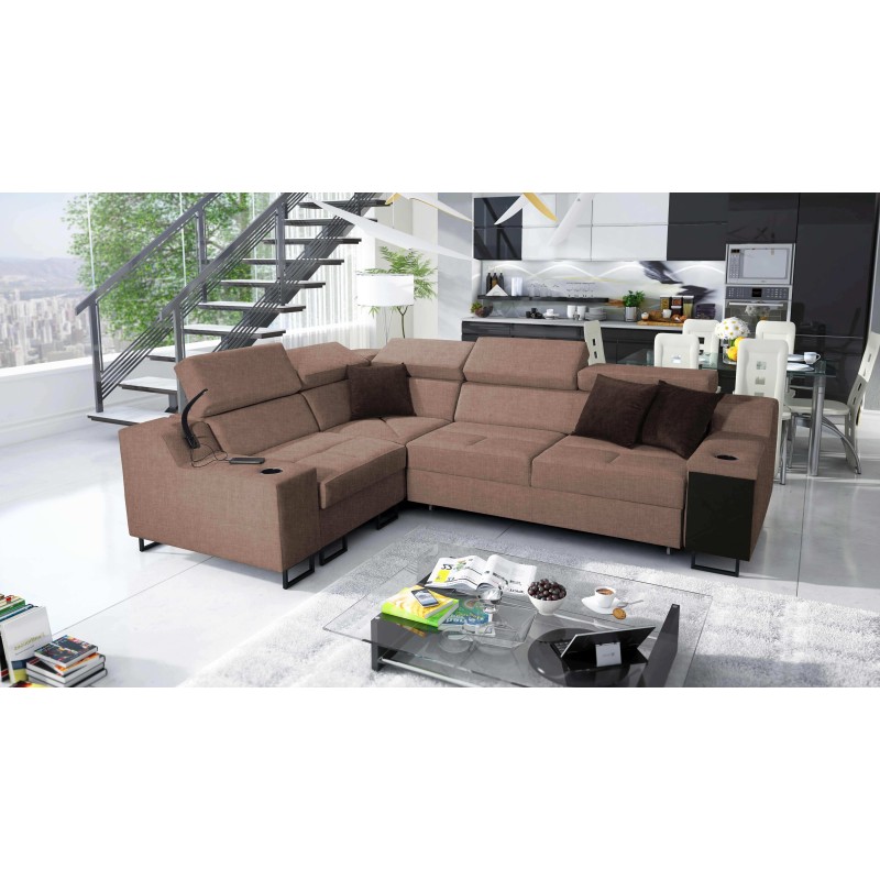 Avanti II corner sofa with a sleeping function and a lamp with a USB port, fabric Sawana 25