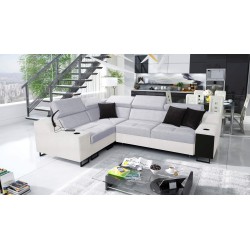 Avanti II Ecksofa mit Schlaffunktion und Lampe mit USB-Anschluss, Stoff Sawana 84 + Kunstleder