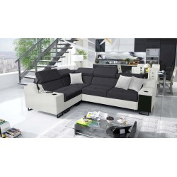 Ecksofa Avanti II mit Schlaffunktion und Lampe mit USB-Anschluss, Stoff Sawana 96 + Kunstleder