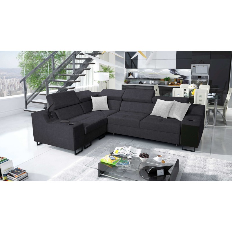 Ecksofa Avanti II mit Schlaffunktion und Lampe mit USB-Anschluss, Stoff Sawana 96
