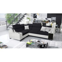 Avanti II corner sofa with a sleeping function and a lamp with a USB port, fabric Sawana 14 + Eco leather