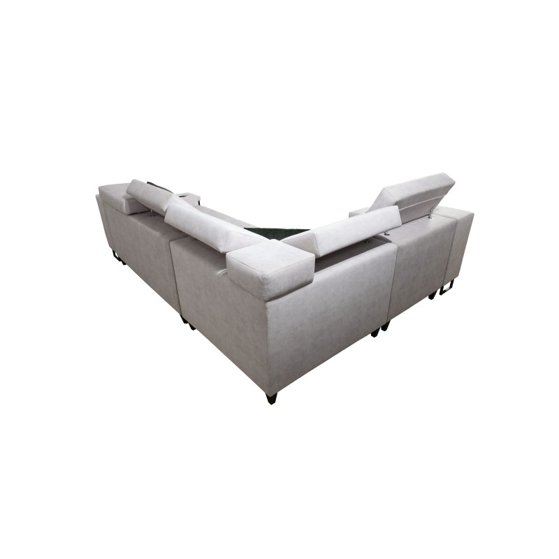 Sofá esquinero Avanti II con función de cama y lámpara con puerto USB, tela Sawana 14 + Eco-cuero