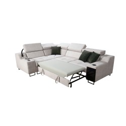 Avanti II corner sofa with a sleeping function and a lamp with a USB port, fabric Sawana 14 + Eco leather