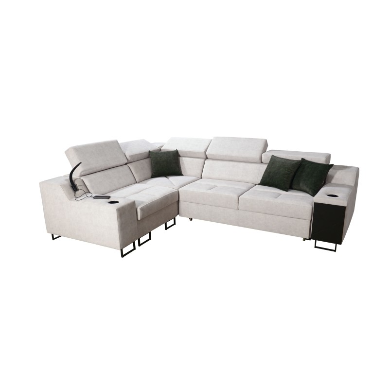 Ecksofa Avanti II mit Schlaffunktion und Lampe mit USB-Anschluss Stoff Sawana 14